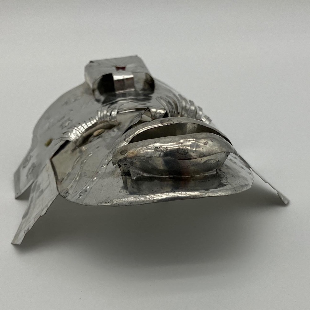 Vintage Mexican Folk Art Metal Mask Hojalata 8x6 Silver Warrior Hand Punched - Picture 3 of 12